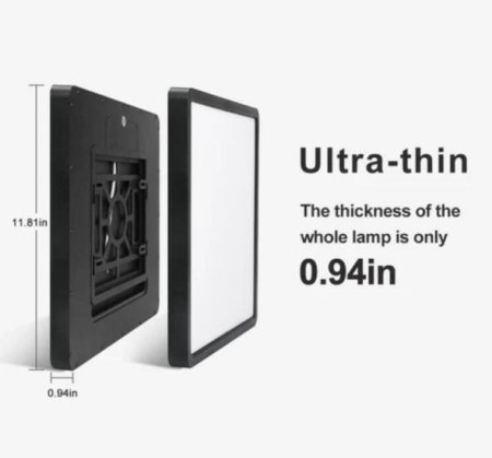(image for) 12inch 24W LED Ceiling Light Flush Mount, 3200LM Black Flat Ceiling Lamp, Square Low Profile Lighting Fixture for Bedroom, Kitchen, Living Room, Stairwell