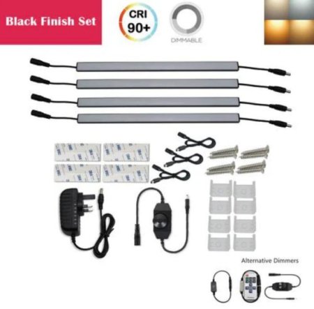 (image for) C-Series 4 Pack (4*3W) Dimmable CRI 90 Ultra Thin 12inch Linkable Linear LED Under Cabinet Lights with Dimmer & Power Adapter