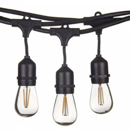 (image for) 1Pack - Dimmable Waterproof LED Outdoor String Lights - Hanging, 2W Edison Bulbs - 48Ft Commercial Lights for Decor for Patio, Backyard, Garden, S14 Black - Warm White