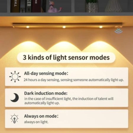 (image for) 2 Pack 3-Color Dimmable LED Motion Sensor Under Cabinet Light, Rechargeable Magnetic Wireless Under Counter Lighting for Kitchen Bedroom Closet Cupboard Wardrobe Stairs Corridor