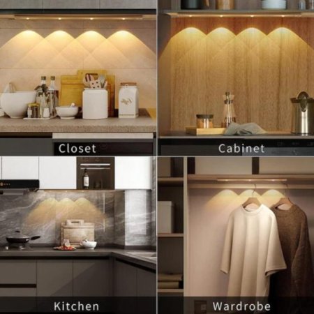 (image for) 2 Pack 3-Color Dimmable LED Motion Sensor Under Cabinet Light, Rechargeable Magnetic Wireless Under Counter Lighting for Kitchen Bedroom Closet Cupboard Wardrobe Stairs Corridor