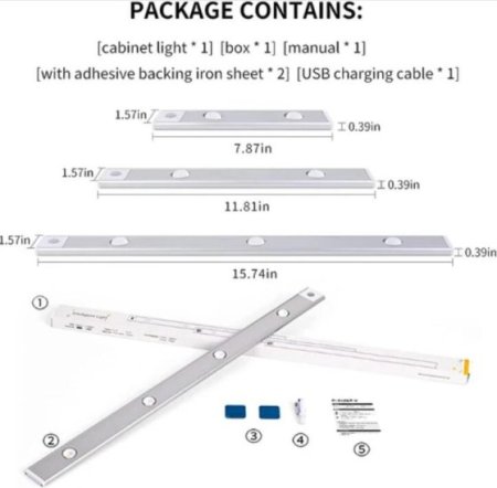 (image for) 2 Pack 3-Color Dimmable LED Motion Sensor Under Cabinet Light, Rechargeable Magnetic Wireless Under Counter Lighting for Kitchen Bedroom Closet Cupboard Wardrobe Stairs Corridor