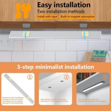 (image for) 2 Pack PIR Motion Sensor LED Cabinet Light, Under Counter Closet Lighting, Wireless USB Rechargeable Light Indoor, CCT 2700-6500K Color Changeable for Kitchen, Wardrobe, Closet, Hallway