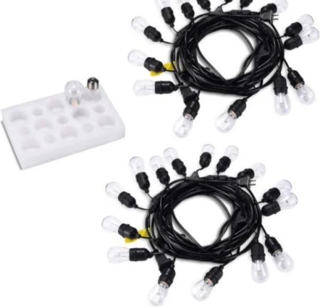 (image for) 2-Pack Dimmable Waterproof LED Outdoor String Lights - Hanging, 2W Edison Bulbs - 48Ft Commercial Lights for Decor for Patio, Backyard, Garden, Bistro¨C S14 Black - Warm White,Blk(96ft)
