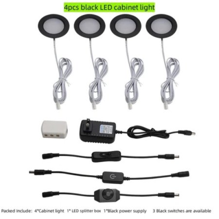 (image for) 4pcs Pack LED Under Cabinet Lighting 2.5W 12VDC Ultra Thin, 3 Switches are Available Controllable Puck Light for Motorhome, Caravan, Truck, Kitchen, Wine Cabinet, Wardrobe