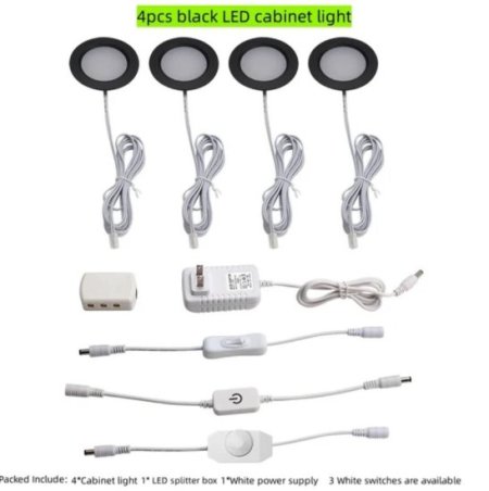 (image for) 4pcs Pack LED Under Cabinet Lighting 2.5W 12VDC Ultra Thin, 3 Switches are Available Controllable Puck Light for Motorhome, Caravan, Truck, Kitchen, Wine Cabinet, Wardrobe