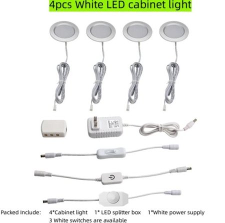 (image for) 4pcs Pack LED Under Cabinet Lighting 2.5W 12VDC Ultra Thin, 3 Switches are Available Controllable Puck Light for Motorhome, Caravan, Truck, Kitchen, Wine Cabinet, Wardrobe