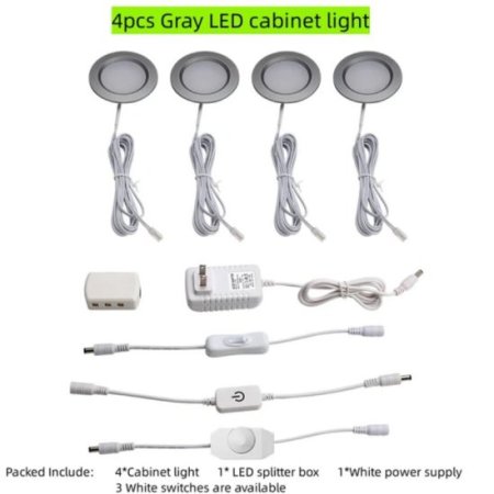 (image for) 4pcs Pack LED Under Cabinet Lighting 2.5W 12VDC Ultra Thin, 3 Switches are Available Controllable Puck Light for Motorhome, Caravan, Truck, Kitchen, Wine Cabinet, Wardrobe