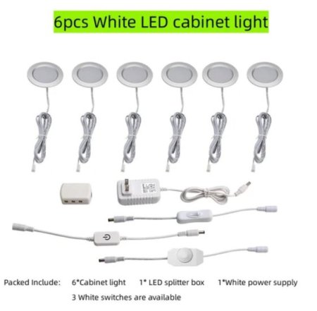 (image for) 6pcs Packing LED Under Cabinet Lighting 2.5W 12VDC Ultra Thin, 3 Switches are Available Controllable Puck Light for Motorhome, Caravan, Truck, Kitchen, Wine Cabinet, Wardrobe