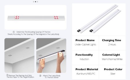 (image for) 2Pack Under Cabinet Lights, LED Closet Lights Wireless Magnetic Motion Sensor Activated Light Bar Indoor Rechargeable Battery Operated Stick on Under Counter Lights for Kitchen Stairs Hallway