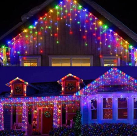(image for) 2PCS Pack of Christmas Icicle Lights Outdoor, 400 LEDs 32.8ft 8 Modes Fairy Icicle String Lights with 75 Drops, LED Christmas Twinkle Lights for Holiday, Party, Wedding, Christmas Decorations