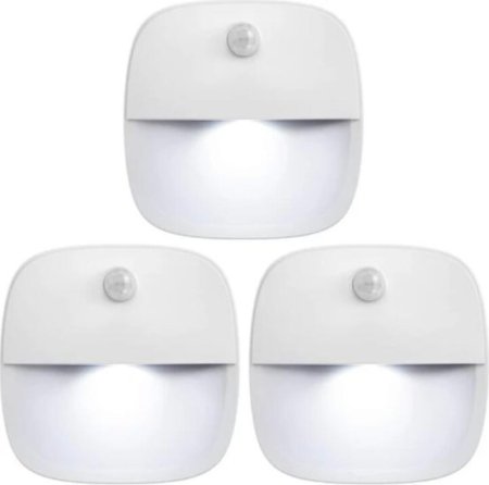 (image for) 3 Pack LED Motion Sensor Light, Cordless Battery-Powered LED Night Light, Wall Light, Closet Lights, Safe Lights for Stairs, Hallway, Bathroom, Kitchen, Cabinet (White)
