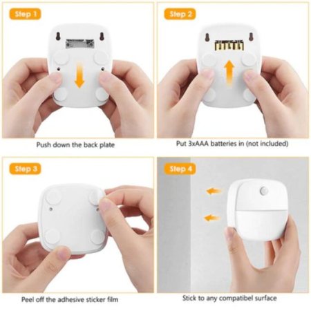 (image for) 3 Pack LED Motion Sensor Light, Cordless Battery-Powered LED Night Light, Wall Light, Closet Lights, Safe Lights for Stairs, Hallway, Bathroom, Kitchen, Cabinet (White)