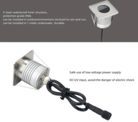 (image for) 8PCS Pack IP68 3W DC12-24V LED Underwater Light Waterproof Stainless Steel Square Pool Light Inground LED Yard Light