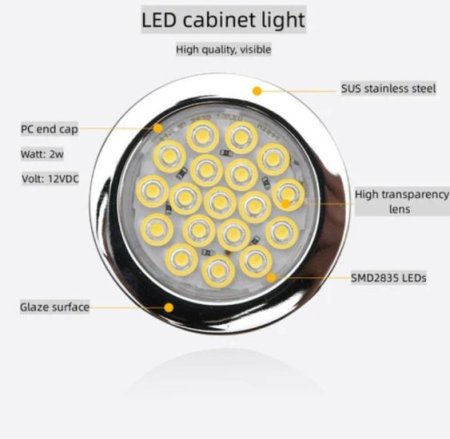 (image for) 4pcs Pack Round LED Under Cabinet Lighting Stainless Steel LED Puck Light 2W 12VDC, 3 Switches Optional Controllable Puck Light for Motorhome, Caravan, Truck, Kitchen, Wine Cabinet, Wardrobe