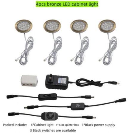 (image for) 4pcs Pack Round LED Under Cabinet Lighting Stainless Steel LED Puck Light 2W 12VDC, 3 Switches Optional Controllable Puck Light for Motorhome, Caravan, Truck, Kitchen, Wine Cabinet, Wardrobe