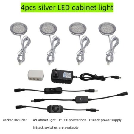 (image for) 4pcs Pack Round LED Under Cabinet Lighting Stainless Steel LED Puck Light 2W 12VDC, 3 Switches Optional Controllable Puck Light for Motorhome, Caravan, Truck, Kitchen, Wine Cabinet, Wardrobe