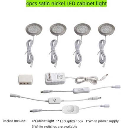 (image for) 4pcs Pack Round LED Under Cabinet Lighting Stainless Steel LED Puck Light 2W 12VDC, 3 Switches Optional Controllable Puck Light for Motorhome, Caravan, Truck, Kitchen, Wine Cabinet, Wardrobe