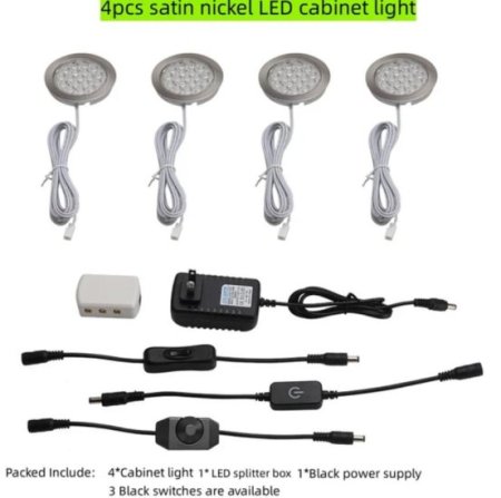 (image for) 4pcs Pack Round LED Under Cabinet Lighting Stainless Steel LED Puck Light 2W 12VDC, 3 Switches Optional Controllable Puck Light for Motorhome, Caravan, Truck, Kitchen, Wine Cabinet, Wardrobe