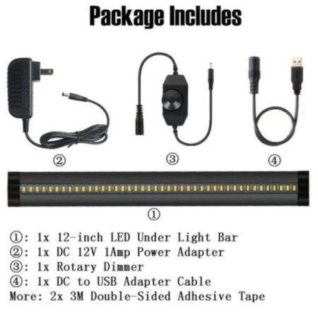 (image for) 1 PACK 7mm Thick Black Finish LED Under Cabinet Lighting Dimmable Kit CRI90 300LM SMD2835 12V 5W with Dimmer & Power Supply Included