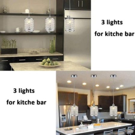 (image for) 3 Pack Adjustable Chrome Crystal Chandeliers for Kitchen Dinning Room Bedroom 3 Lighting Colors 3000K/4000K/6000K（CCT Adjustable）