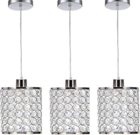 (image for) 3 Pack Adjustable Chrome Crystal Chandeliers for Kitchen Dinning Room Bedroom 3 Lighting Colors 3000K/4000K/6000K（CCT Adjustable）
