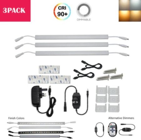(image for) C-Series 3 Pack (3*3W) Dimmable CRI 90 Ultra Thin 12inch Linkable Linear LED Under Cabinet Lights with Dimmer & Power Adapter