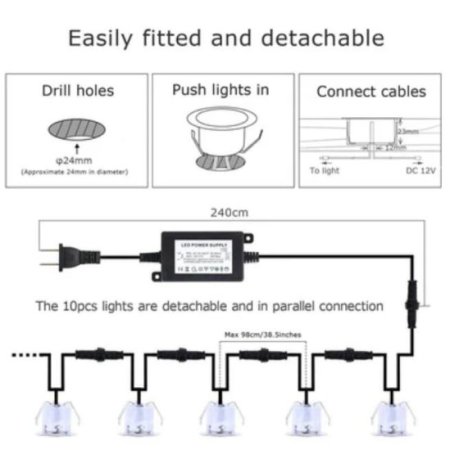 (image for) 10 Pack Outdoor Recessed LED Deck Lights Kits IP67 Waterproof Inground LED Step Lights Kit for Garden, Yard, Steps， Bath Room and Kitchen