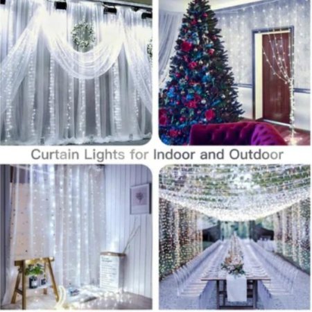 (image for) 300 LED Curtain Lights 9.8FT by 9.8FT, 8 Lighting Modes White Color Window Curtain String Lights with Remote USB Powered, Home Party Christmas Indoor Outdoor Decor