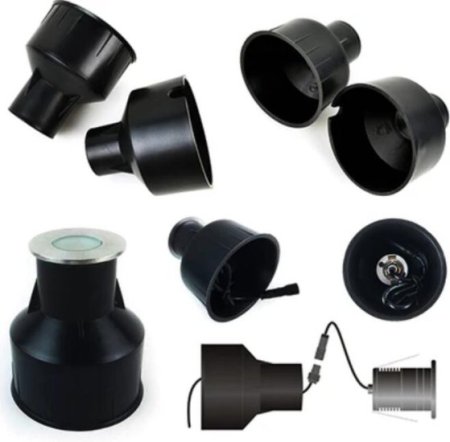(image for) 4pcs Pack Embedded Parts, Plastic Horn Shape, Black Built-in Fitting, Waterproof Outdoor/Indoor Pre-embedded Inserts, for LED Inground/Step Stair/Underwater Swimming Pool Lights