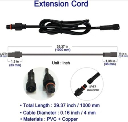 (image for) 4pcs Pack Extension Cord, 3.28ft 2Pins with Waterproof Male and Female Connector, Copper Core Wire, Lighting Accessories Fittings for LED Inground/Step Stair/Underwater Swimming Pool Lights