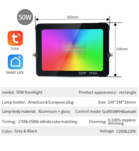 (image for) 2 Pack 50W RGBCW Outdoor LED Floodlight WiFi Bluetooth RGBCW 2700K-6500K & 16 Million Colors, LED Landscape Lights, IP66 Waterproof