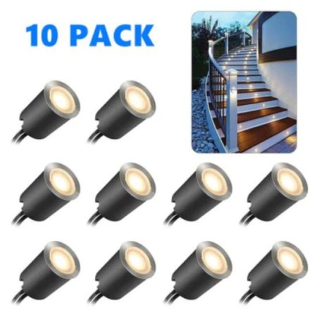 (image for) 10 Pack Outdoor Recessed LED Deck Lights Kits IP67 Waterproof with Black Protection Shell LED Step Light for Garden/Yard/Steps/Bath Room/Kitchen