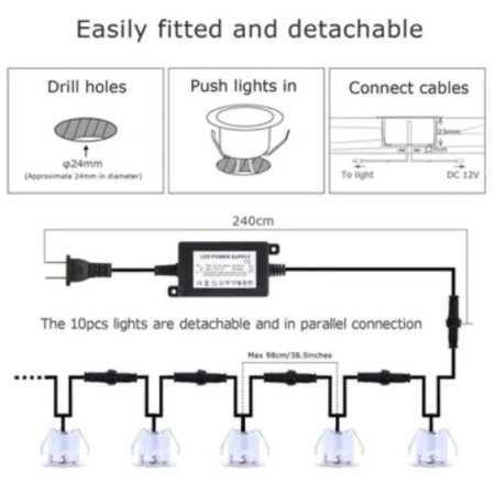 (image for) 16 Pack Outdoor Recessed LED Deck Lights Kits IP67 Waterproof Inground LED Step Lights Kit for Garden, Yard, Steps, Bath Room and Kitchen