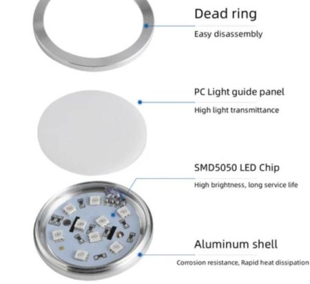 (image for) RGB LED Under Cabinet Lighting Silver Rounded Aluminum Alloy Shell 2W 12VDC Puck Light for Motorhome, Caravan, Truck, Kitchen, Wine Cabinet, Wardrobe