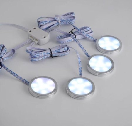 (image for) RGB LED Under Cabinet Lighting Silver Rounded Aluminum Alloy Shell 2W 12VDC Puck Light for Motorhome, Caravan, Truck, Kitchen, Wine Cabinet, Wardrobe