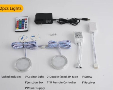 (image for) RGB LED Under Cabinet Lighting Silver Rounded Aluminum Alloy Shell 2W 12VDC Puck Light for Motorhome, Caravan, Truck, Kitchen, Wine Cabinet, Wardrobe