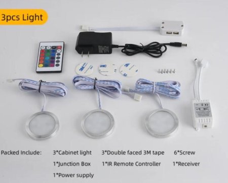 (image for) RGB LED Under Cabinet Lighting Silver Rounded Aluminum Alloy Shell 2W 12VDC Puck Light for Motorhome, Caravan, Truck, Kitchen, Wine Cabinet, Wardrobe