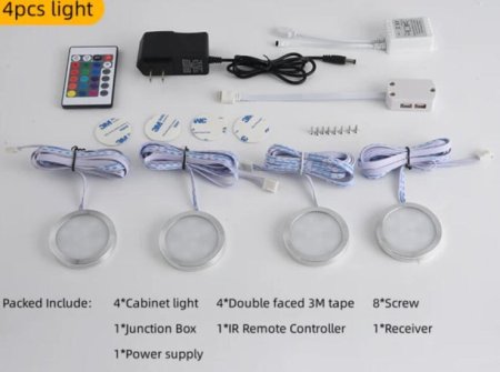 (image for) RGB LED Under Cabinet Lighting Silver Rounded Aluminum Alloy Shell 2W 12VDC Puck Light for Motorhome, Caravan, Truck, Kitchen, Wine Cabinet, Wardrobe