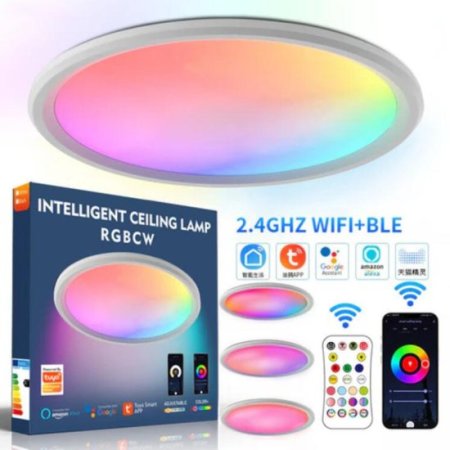 (image for) 2 Pack 24W 12'' Smart RGBCW Ceiling Light Fixtures RGB Color Changing, 2700K-6500K Adjustable with Dimmable Brightness, Compatible with Alexa/Google Home/APP Control WiFi Light for Bedroom/Kid's Room/Party