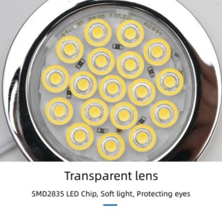 (image for) 6pcs Packing Rounded LED Stainless Steel Under Cabinet Lighting 2W 12VDC 3 Switches are Available Controllable Puck Light for Motorhome, Caravan, Truck, Kitchen, Wine Cabinet, Wardrobe