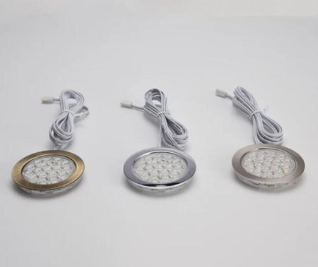 (image for) 6pcs Packing Rounded LED Stainless Steel Under Cabinet Lighting 2W 12VDC 3 Switches are Available Controllable Puck Light for Motorhome, Caravan, Truck, Kitchen, Wine Cabinet, Wardrobe