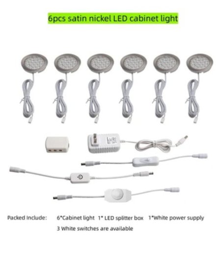 (image for) 6pcs Packing Rounded LED Stainless Steel Under Cabinet Lighting 2W 12VDC 3 Switches are Available Controllable Puck Light for Motorhome, Caravan, Truck, Kitchen, Wine Cabinet, Wardrobe