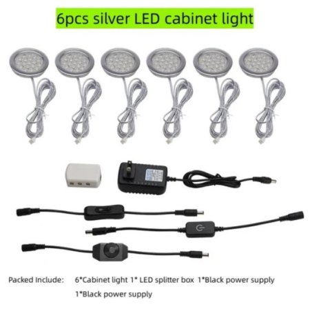 (image for) 6pcs Packing Rounded LED Stainless Steel Under Cabinet Lighting 2W 12VDC 3 Switches are Available Controllable Puck Light for Motorhome, Caravan, Truck, Kitchen, Wine Cabinet, Wardrobe