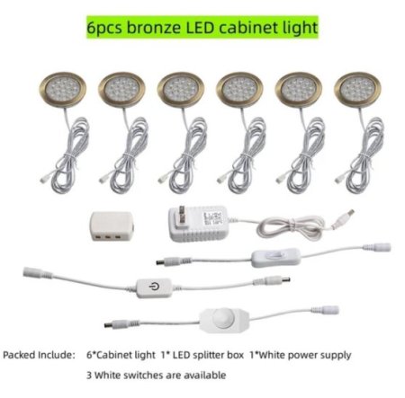 (image for) 6pcs Packing Rounded LED Stainless Steel Under Cabinet Lighting 2W 12VDC 3 Switches are Available Controllable Puck Light for Motorhome, Caravan, Truck, Kitchen, Wine Cabinet, Wardrobe