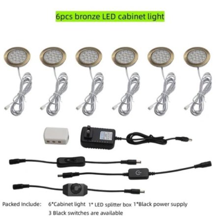 (image for) 6pcs Packing Rounded LED Stainless Steel Under Cabinet Lighting 2W 12VDC 3 Switches are Available Controllable Puck Light for Motorhome, Caravan, Truck, Kitchen, Wine Cabinet, Wardrobe