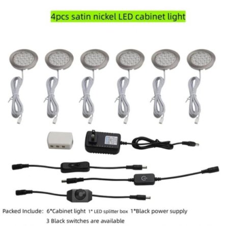 (image for) 6pcs Packing Rounded LED Stainless Steel Under Cabinet Lighting 2W 12VDC 3 Switches are Available Controllable Puck Light for Motorhome, Caravan, Truck, Kitchen, Wine Cabinet, Wardrobe