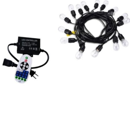 (image for) Dimmable Waterproof LED Outdoor String Lights - Hanging, 2W Edison Bulbs - 48Ft Commercial Lights for Decor for Patio, Backyard, Garden, Bistro¨C S14 Black - Warm White, with Dimmer, Complete Led String Lights Kit(48FT And Dimmer)