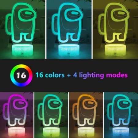 (image for) Among Us Toys 3D LED Multicolor Night Light w/ 16 Colors Remote Touch Switch Adjustable Brightness for Kids Bedroom Decoration