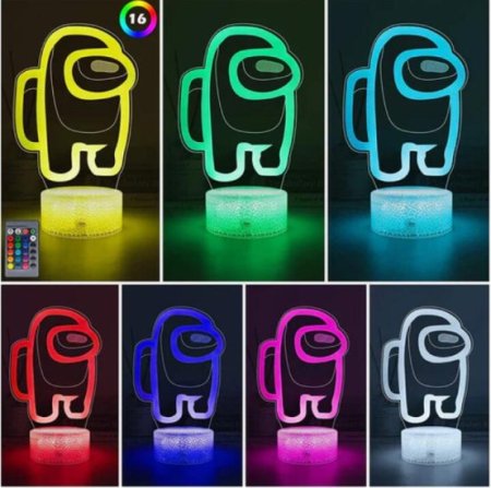 (image for) Among Us Toys 3D LED Multicolor Night Light w/ 16 Colors Remote Touch Switch Adjustable Brightness for Kids Bedroom Decoration